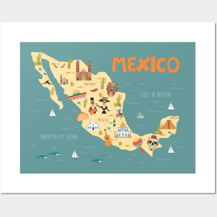 Mexico Illustrated Map Posters and Art